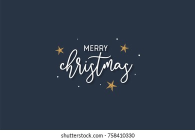 Merry christmas lettering font text card.Typography inscription decoration poster type winter holiday art design ribbon old style star. Vector illustration blue background.