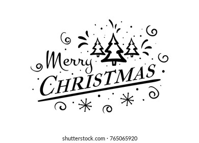 Merry christmas lettering font text card.Typography inscription decoration poster type winter holiday art design ribbon old style star. Vector illustration blue background.