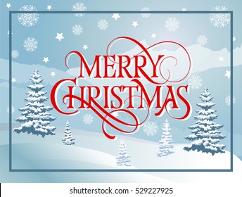 Merry Christmas Lettering and Forest