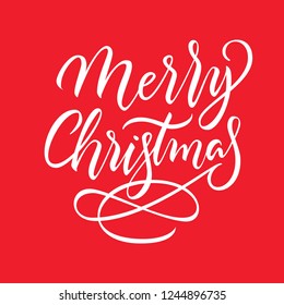 Merry Christmas lettering frame. Simple vector illustration for print, invitations, banners. Modern style calligraphy design. Celebration winter holiday element. Black sign isolated on white backgroun
