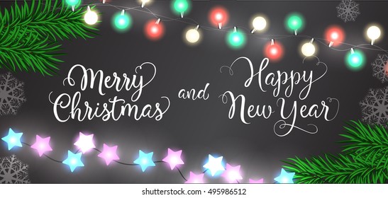 Merry Christmas Lettering and Garlands