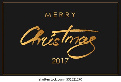 Merry Christmas lettering.  Gold Christmas calligraphy. Holiday greeting card. Vector illustration.