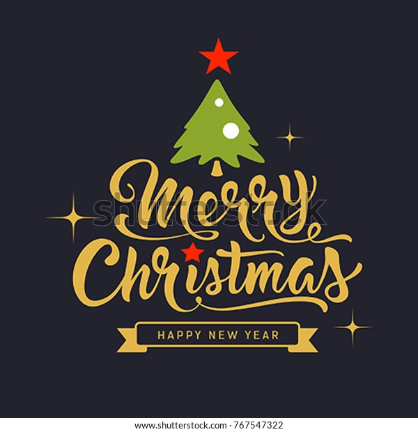 Merry Christmas Lettering Gold Green Design Stock Vector (Royalty Free ...