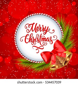 Merry Christmas Lettering and Golden Bells