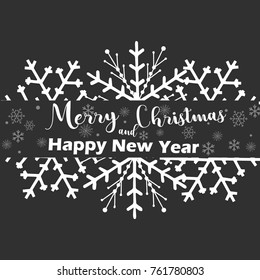 Merry Christmas lettering with golden and silver ornaments and wreath decoration of stars, snowflakes. Merry Christmas calligraphic greeting card