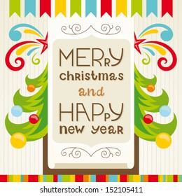 Merry Christmas lettering greeting card. Vector illustration