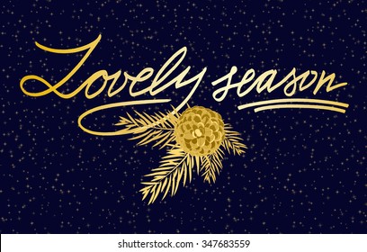 Merry Christmas Lettering greeting card with text  Lovely  season. Vector illustrations