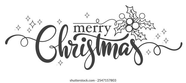 merry christmas lettering, Merry christmas hand lettering calligraphy isolated on transparent background. Vector holiday illustration element. Merry Christmas script calligraphy