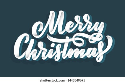 Merry christmas lettering in hand drawn 3D style. Classic retro symbol. New year holiday greeting card. Vector illustration design.