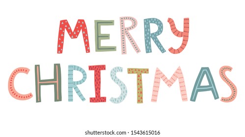 Merry Christmas lettering - hand drawn style. Vintage Headline Vector illustration.