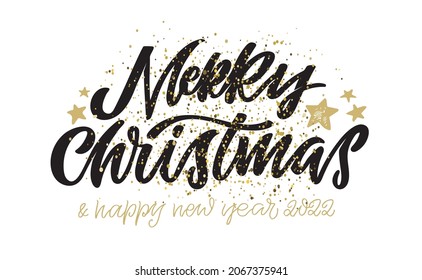 Merry christmas! Lettering hand drawn label - Winter holidays: Happy new year, Holly jolly, Seasons greetings, Merry christmas. December holidays set.