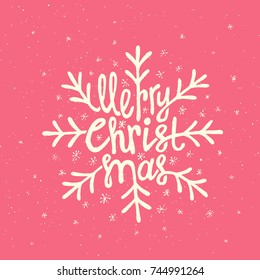 Merry Christmas Lettering. Hand drawn design. Vector illustration.