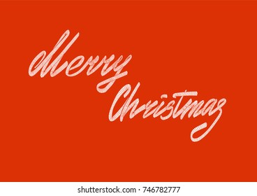 Merry Christmas lettering hand drawn. Christmas greeting card. Embroidery pattern. Vector illustration.
