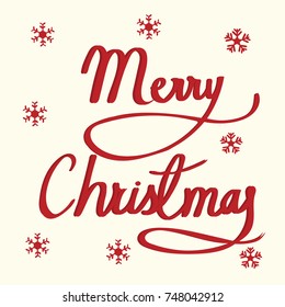 Merry Christmas lettering. Hand drawn vector illustration, greeting card.