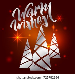 Merry Christmas lettering. Hand written Merry Christmas. Modern hand lettering on a red background with Christmas tree