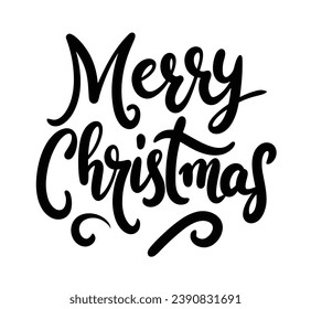 Merry Christmas lettering. Handwriting Merry Christmas text banner in black color. Hand drawn vector art