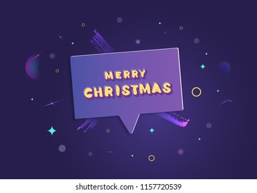 Merry Christmas lettering. Handwritten text on speech bubble for holiday design. Dark flyer. Vector illustration. 