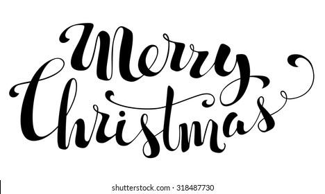 Merry Christmas Lettering. Hand-written text isolated on white background. 