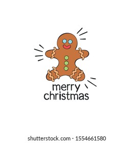 Merry Christmas. Lettering. Holiday gingerbread cookie. Gingerbread Man. Isolated vector object on white background.