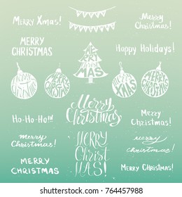 Merry Christmas lettering holiday poster. Minimalism trendy Vector template for greeting cards, banners, wrapping paper, journaling
