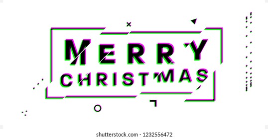 Merry Christmas lettering holographic glitch art style for trendy modern holiday design. For cover, greeting card, invivtation and annual reports. Eps10 vector illustration