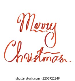 Merry Christmas lettering illustration isolated on white background. Red satin ribbon curves with shadows and swirls to create Merry Christmas words. Great for seasonal banner, greeting card, poster.