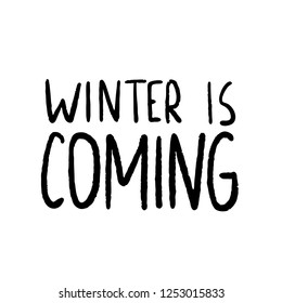 Merry Christmas lettering ink handdrawn text on white background. Winter is coming 