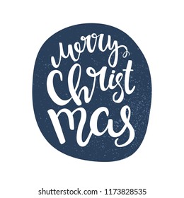 Merry Christmas lettering isolated on white background. Vector handdrawn design element for greeting cards.