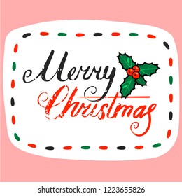 Merry Christmas lettering isolated on white. Vector image.