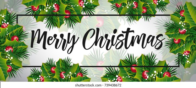 Merry Christmas lettering with leaves
