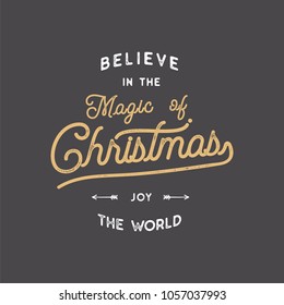 Merry Christmas lettering. Let it snow typography quote, wish with sunbursts. New Year sayings, vintage labels. Seasonal greetings calligraphy. Stock holiday vector.