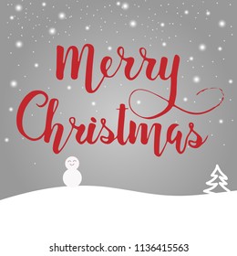 Merry Christmas lettering, minimalist vector picture with snowman. X-mas greeting card