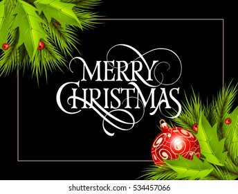 Merry Christmas Lettering with Mistletoe