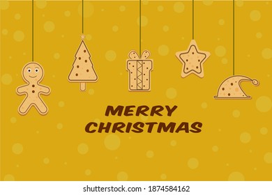 Merry Christmas lettering with Christmas objects abstract background with snowflakes illustration.