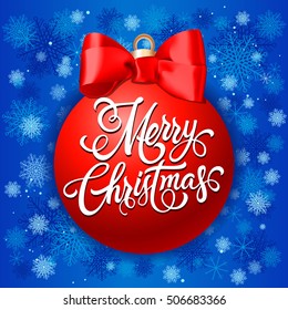 Merry Christmas Lettering on Ball with Bow