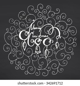 Merry Christmas lettering on chalkboard background. Congratulations card. Vector illustration