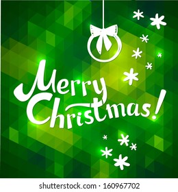 Merry Christmas lettering on green background, vector illustration. Holidays card geometric design with inscription - Merry Christmas