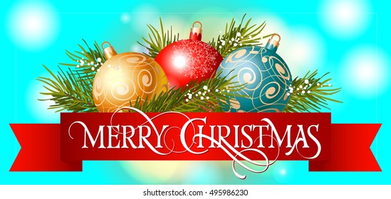 Merry Christmas Lettering on Red Ribbon