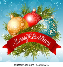 Merry Christmas Lettering on Ribbon