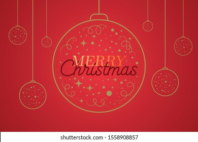 Merry Christmas lettering on vector background. Greeting card design template with ornament ball