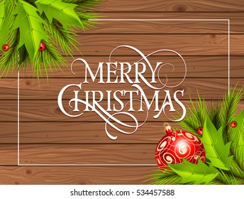 Merry Christmas Lettering on Wood Planks