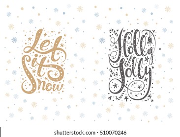 Merry christmas lettering over with snowflakes. Hand drawn text, calligraphy for your design. xmas design overlay elements isolated on white background.