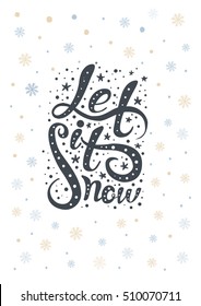 Merry christmas lettering over with snowflakes. Hand drawn text, calligraphy for your design. xmas design overlay elements isolated on white background. Eps10 vector illustration