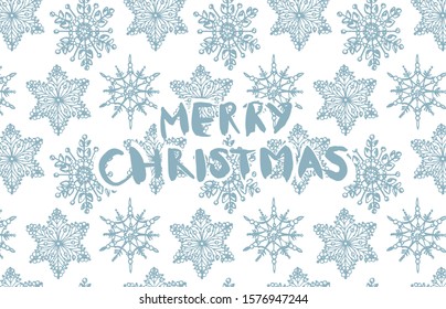 Merry Christmas lettering phrases on background with snowflakes template. Christmas illustrations. Vintage illustration.