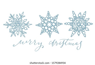 Merry Christmas lettering phrases on background with snowflakes template. Christmas illustrations. Vintage illustration.