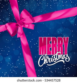 Merry Christmas Lettering and Pink Ribbon