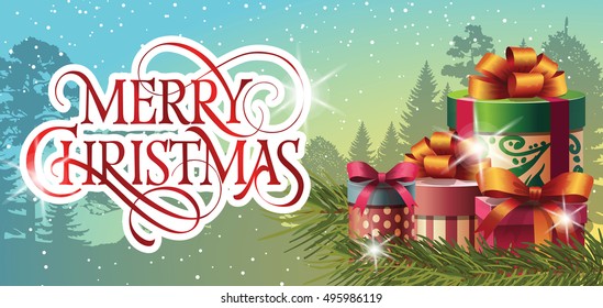 Merry Christmas Lettering with Presents