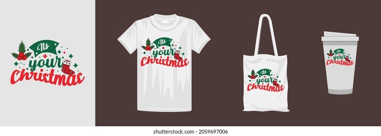 Merry Christmas lettering quote t-shirt design. Christmas day colorful t-shirt design.