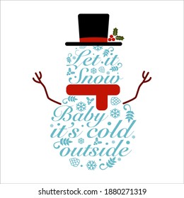 Merry Christmas Lettering Quotes Greetings Decorations Snowman Text Art Snow
