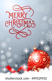 Merry Christmas Lettering with Red Ball